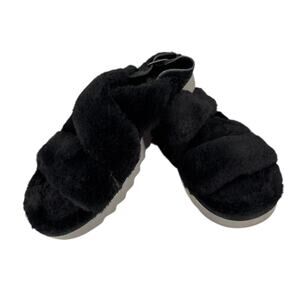 UGG Koolaburra Fuzzy Faux Fur Scuffs Slippers Shoes Cross Strap Cozy Size 10